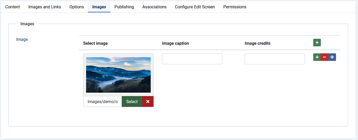 images tab in joomla article