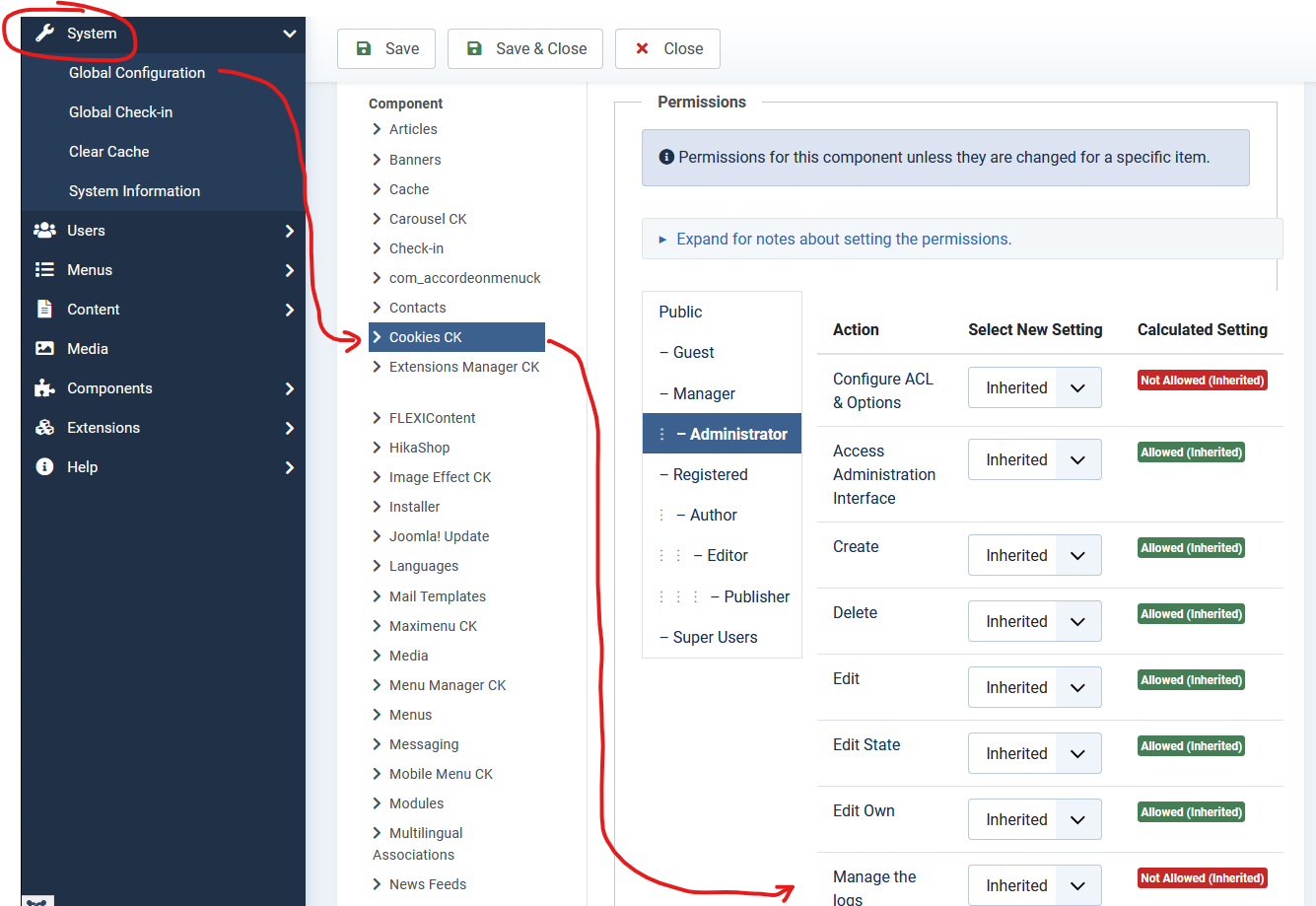 options manage log