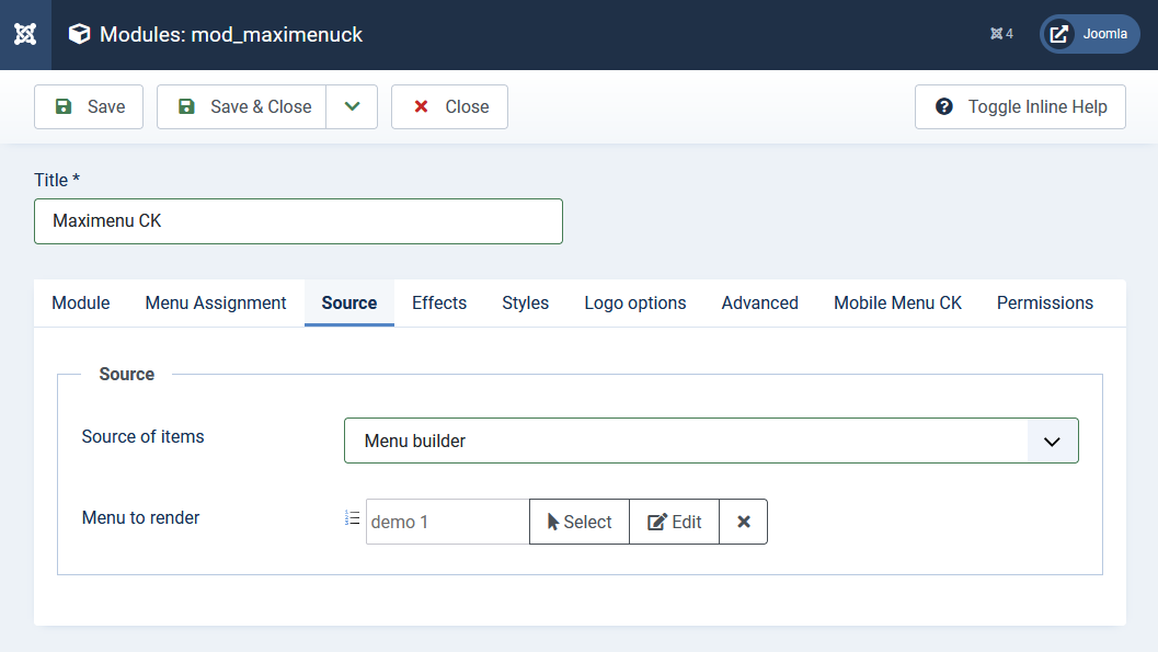 source d'options du module maximenu