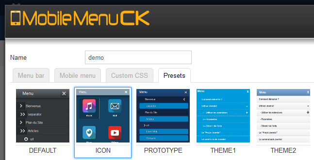 mobile menu icon preset