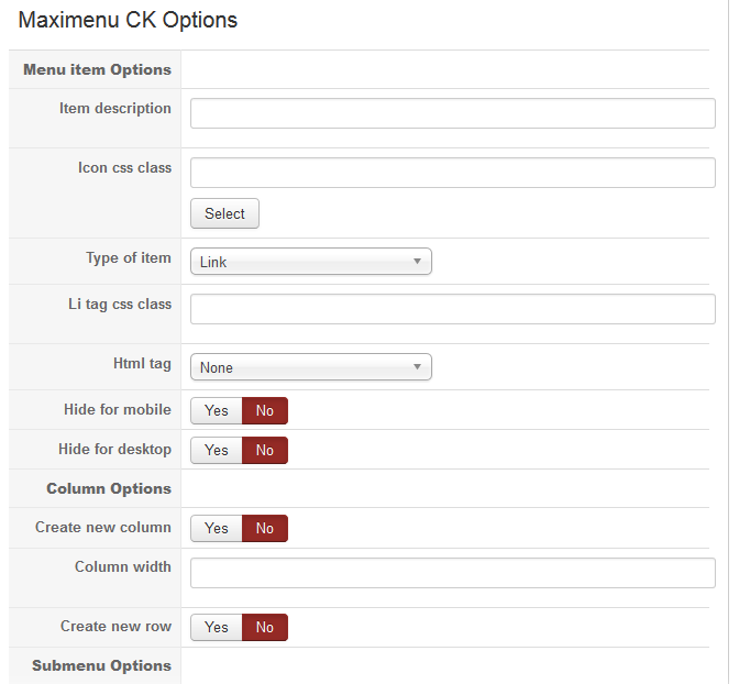 screenshot hikashop category maximenu options